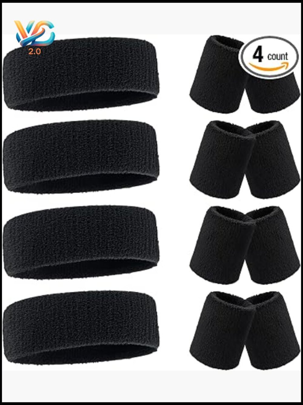 Retro Neon Sweatbands Set 4 Headbands 4 Wristbands Terry Cloth Athletic Sport